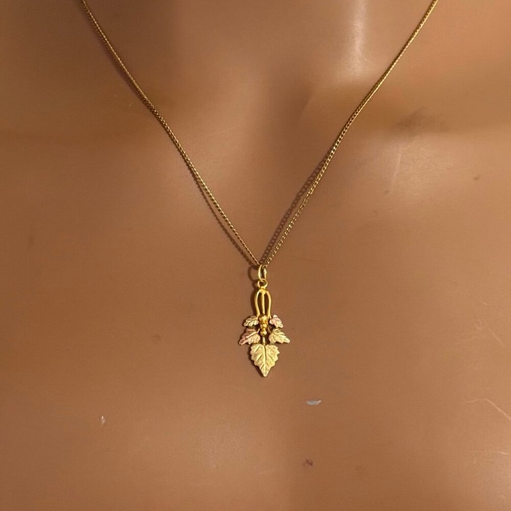 10K Gold Black Hills Leaf Pendant on Gold Filled Chain - Picture 8 of 9